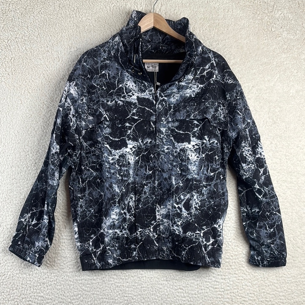 NWT Fitwear Men Black White Marble Print Lightweight Windbreaker Jacket M MEDIUM